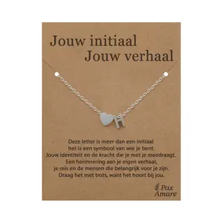 Letter H Ketting Op Cadeau Kaartje - Jouw Initiaal, Jouw Verhaal - 45cm Zilverkleurig Stainless Steel - Initiaal & Hartje Hanger - Pax Amare