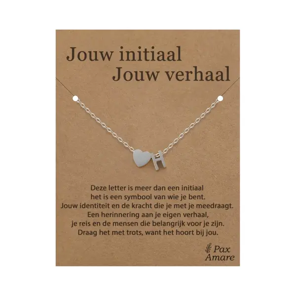 Letter H Ketting Op Cadeau Kaartje - Jouw Initiaal, Jouw Verhaal - 45cm Zilverkleurig Stainless Steel - Initiaal & Hartje Hanger - Pax Amare thumbnail