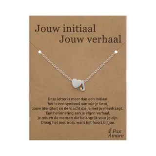 Letter J Ketting Op Cadeau Kaartje - Jouw Initiaal, Jouw Verhaal - 45cm Zilverkleurig Stainless Steel - Initiaal & Hartje Hanger - Pax Amare