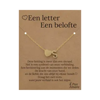 Letter S Ketting Op Cadeau Kaartje - Een Letter, Een Belofte - 45cm Goudkleurig Stainless Steel - Initiaal & Hartje Hanger - Pax Amare