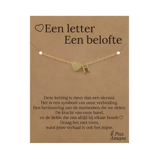 Pax Amare Letter H Armband Op Cadeau Kaartje - Een Letter, Een Belofte - 15, 5cm + 5, 5cm Verstelbaar Goudkleurig Stainless Steel - Initiaal & Hartje Hanger -