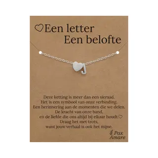 Pax Amare Letter J Armband Op Cadeau Kaartje - Een Letter, Een Belofte - 15, 5cm + 5, 5cm Verstelbaar Zilverkleurig Stainless Steel - Initiaal & Hartje Hanger -