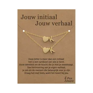 Letter K Ketting + Armband Set Op Cadeau Kaartje - Jouw Initiaal, Jouw Verhaal - Goudkleurig Stainless Steel - Initiaal & Hartje Hanger - Pax Amare
