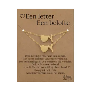 Letter Y Ketting + Armband Set Op Cadeau Kaartje - Een Letter, Een Belofte - Goudkleurig Stainless Steel - Initiaal & Hartje Hanger - Pax Amare