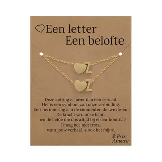 Letter Z Ketting + Armband Set Op Cadeau Kaartje - Een Letter, Een Belofte - Goudkleurig Stainless Steel - Initiaal & Hartje Hanger - Pax Amare