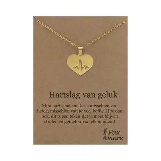 Stainless Steel Hartje Met Levenslijn Ketting Op Cadeau Kaartje - Hartslag Van Geluk - 45cm Goudkleurig Roestvrij Staal - Pax Amare