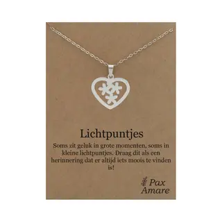 Stainless Steel Hartje Met Bloemetjes Ketting Op Cadeau Kaartje - Lichtpuntjes - 45cm Zilverkleurig Roestvrij Staal - Pax Amare