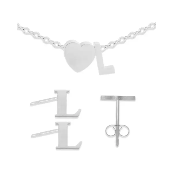 Initiaal Armband & Oorbellen Set Met Letter L Zilverkleurig - Stainless Steel - Met Letter & Hartje! - 2x Sieraden Cadeau - Pax Amare thumbnail