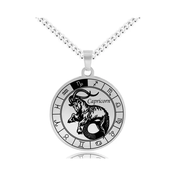Sterrenbeeld Steenbok (Capricorn) Ketting Zilverkleurig - Roestvrij Staal Zodiac Talisman - Stainless Steel - 60cm - Pax Amare thumbnail