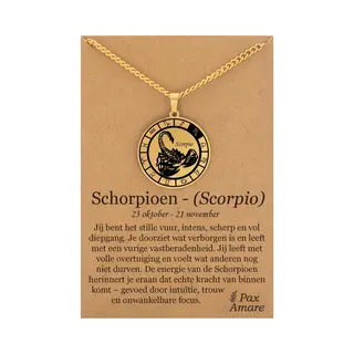 Sterrenbeeld Schorpioen (Scorpio) Ketting Op Cadeau Kaartje - Goudkleurig - Roestvrij Staal Zodiac Talisman - Stainless Steel - 60cm - Pax Amare