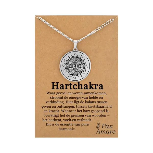 Hart Chakra (Anahata) Ketting Op Cadeau Kaartje - Zilverkleurig Talisman - Roestvrij Staal - Spiritueel Cadeau - 60cm - Pax Amare thumbnail