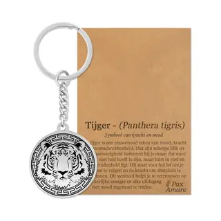 Tijger Sleutelhanger Zilverkleurig - Dier Talisman - Roestvrij Staal / Stainless Steel - Pax Amare