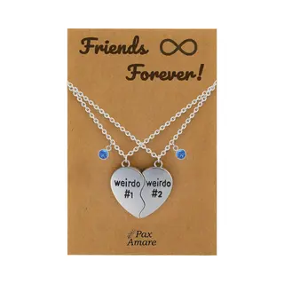 Pax Amare Bff Ketting Voor 2 ' Friends Forever' - Weirdo's Hartje - Vriendschapsketting Op Cadeau Kaartje - 45cm + 5cm Verstelbaar - Zilverkleurig - Best