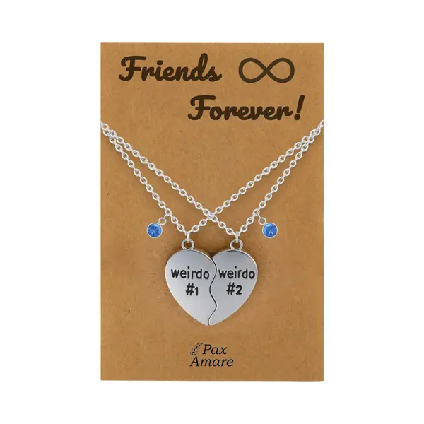 Pax Amare Bff Ketting Voor 2 ' Friends Forever' - Weirdo's Hartje - Vriendschapsketting Op Cadeau Kaartje - 45cm + 5cm Verstelbaar - Zilverkleurig - Best thumbnail