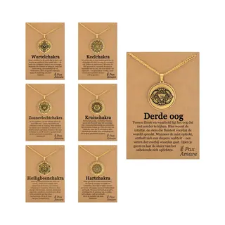 Pax Amare Set Van 7 Chakra Kettingen - Goudkleurig - Kruin | Derde Oog | Keel | Hart | Zonnevlecht | Heiligbeen | Wortel Sieraden Bundel - 60cm Hanger - Pax