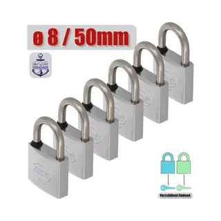 Amig Hangslot Met Sleutel Rvs Ø8/50mm - Standaard Beugel Buiten 6 Stuks