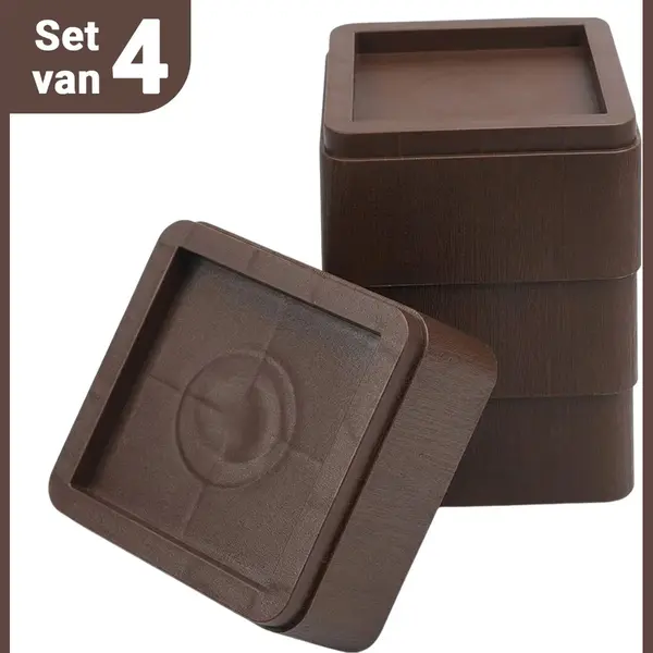 JustValue Meubelverhogers - Bedverhogers - Bedklossen - Set Van 4 - Stapelbaar - 7, 5 Cm Verhoging - Zwart thumbnail