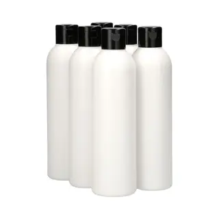 Plasticflessenshop.nl 6 X 250 Ml Ronde Fles Hdpe Wit + Klepdop Zwart- Bpa Vrij - Niet Breekbaar - Plastic Flesjes Navulbaar - Met Dop - Lege Flessen - 6 Stuks