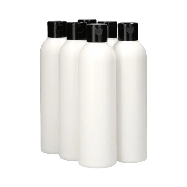 Plasticflessenshop.nl 6 X 250 Ml Ronde Fles Hdpe Wit + Klepdop Zwart- Bpa Vrij - Niet Breekbaar - Plastic Flesjes Navulbaar - Met Dop - Lege Flessen - 6 Stuks thumbnail