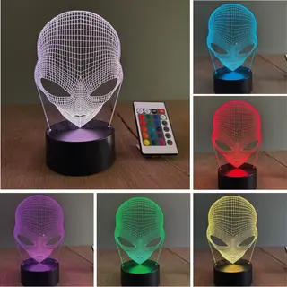 Klarigo® Nachtlamp – Alien - 3D Led Lamp Illusie – 16 Kleuren – Bureaulamp – Marsmannetje - Ruimtevaart - Ruimte - Ufo – Nachtlampje