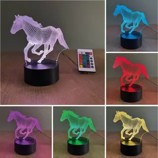 Klarigo® Nachtlamp – Paard - 3D Led Lamp Illusie – 16 Kleuren – Bureaulamp – Boerderij - Paardrijden - Dieren - Sport – Nachtlampje