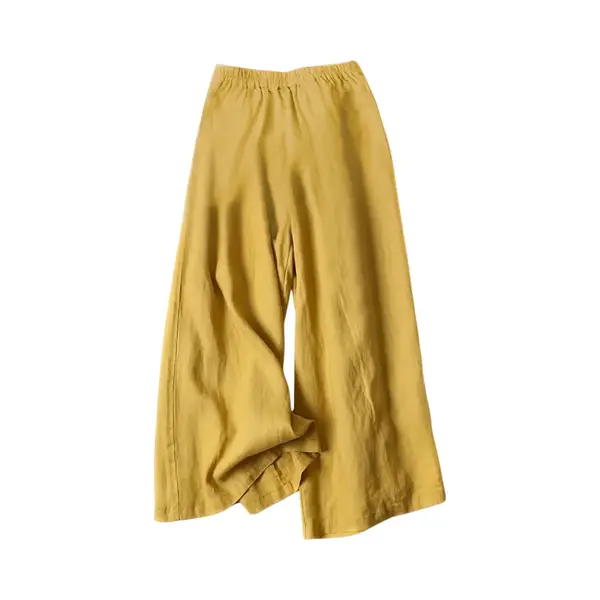 Bovista Linnen Broek Dames - Zomerbroek - Volwassenen - Lange Broek - Pantalon - Strandbroek - Zomer - Ibiza Stijl - Geel - Maat Xl thumbnail