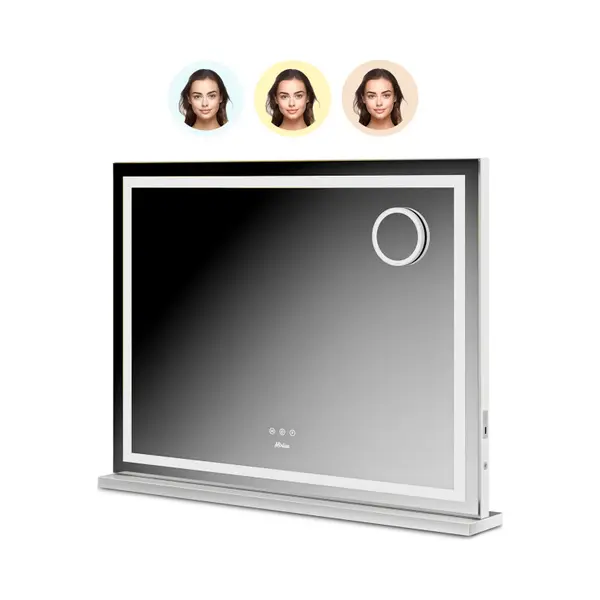 Mirlux Hollywood Mirror 80x60CM - 2 Bluetooth-Lautsprecher - Usb & Usb-C Ladeanschlüsse - Led-Beleuchtung - Schminkspiegel - 10x Zoom - Aufhängbar - thumbnail