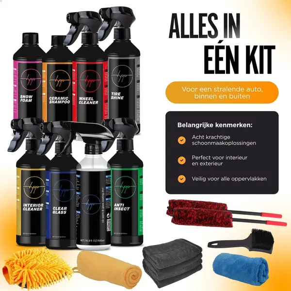 Car Care Hpp Auto Was Set – Compleet Autoverzorgingspakket Met Shampoo, Snow Foam, Velgenreiniger, Keramische Coating, Velgenborstel En Microvezel thumbnail
