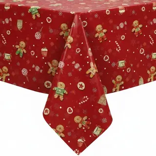 Protecttable - Kerst Tafelzeil Koekmannetje Rood 140x350cm - Tafelkleed Afwasbaar - Kunststof