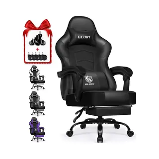Hiaonyx Gaming Stoel - 170° Verstelbare Rugleuning - Inklapbare Voetsteun - Met Stille Wielen - Zwart