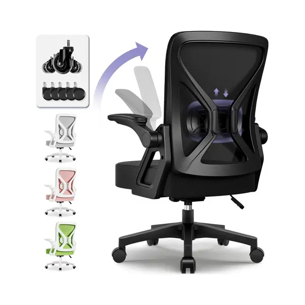 Hiaonyx Bureaustoel - Ergonomische Bureaustoel Met Stille Wielen - Verstelbare Lendensteun - Zwart thumbnail