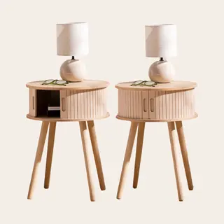 Misou Nachtkastjes- Met Lade - Rond - Set Van 2 - Modern - Hout - Slaapkamer - Bijzettafel - Neutraal - Met Deuren - Beige - Mdf - Juliet