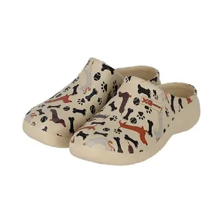Xq Footwear Xq Dames Tuinklomp - Clog Garden - Beige - Teckel/honden Print - Maat 38