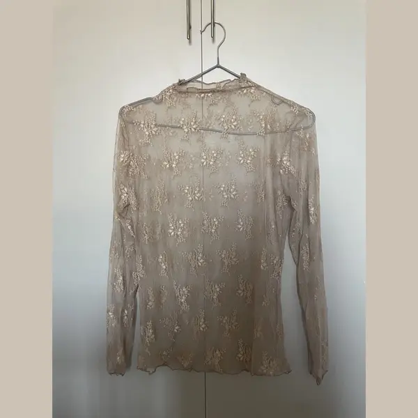 Dames Kanten Top – Lange Mouwen – Beige Bruin – Maat L thumbnail