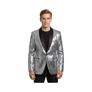 RedParrot Glitter Zilver Colbert - Blazer - Jasje - Heren - Kostuum - Party - Feest