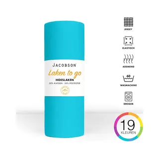Jacobson - Hoeslaken - 120x200cm - Jersey Katoen - Tot 25cm Matrasdikte - Turquoise