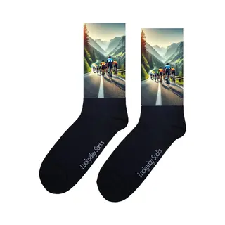 Lucky Day Socks Wielrennen - Opkikker - Grappige Sokken - Valentijns Cadeau - Verjaardag Cadeau - Sinterklaas Cadeau - Kunst - Leuke Sokken - Vrolijke Sokken - Fiets