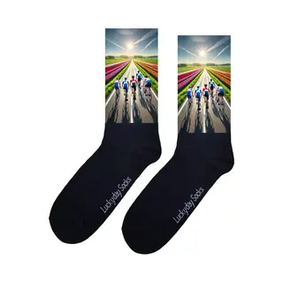 Lucky Day Socks Wielrennen - Opkikker - Grappige Sokken - Valentijns Cadeau - Verjaardag Cadeau - Sinterklaas Cadeau - Kunst - Leuke Sokken - Vrolijke Sokken - Fiets