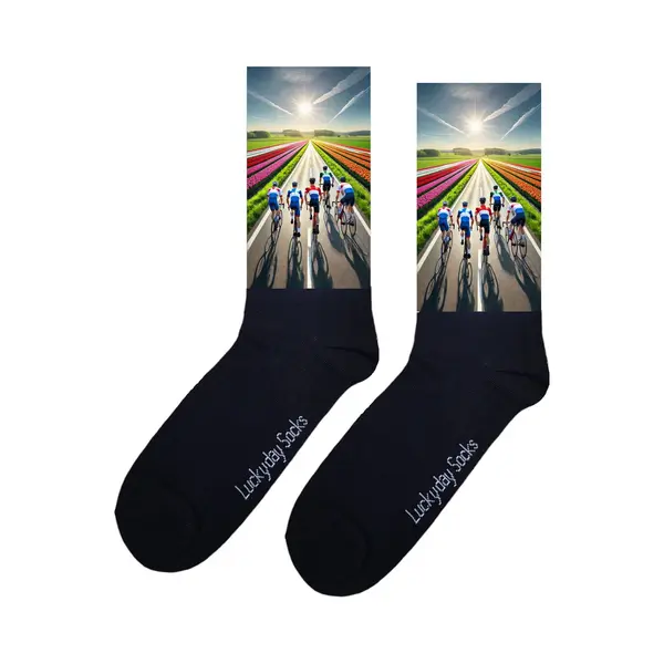 Lucky Day Socks Wielrennen - Opkikker - Grappige Sokken - Valentijns Cadeau - Verjaardag Cadeau - Sinterklaas Cadeau - Kunst - Leuke Sokken - Vrolijke Sokken - Fiets thumbnail