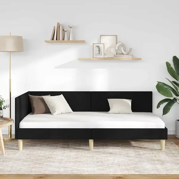 Corner Bed Frame Black 80 X 200 Cm Fabric And Engineered Wood Vidaxl thumbnail