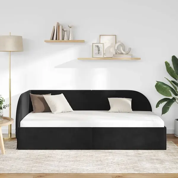 Corner Bed Frame With Headboard Black 90 Cm X 190 Cm Velvet Vidaxl thumbnail
