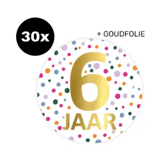 30x Zoettt Sluitsticker Hoera 6 Jaar! | Confetti | 50 Mm | Traktatiesticker Hoera | Cadeausticker | Sluitzegel | Sluitsticker | Traktatie - Verjaardag