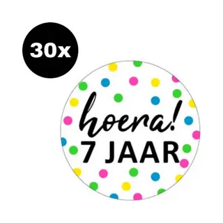 30x Zoettt Sluitsticker Hoera 7 Jaar! | Neon | 40 Mm | Traktatiesticker Hoera | Cadeausticker | Sluitzegel | Sluitsticker | Traktatie - Verjaardag -