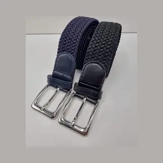 Skb Fashion 2 Pack Deal - Elastische Riem - Gevlochten Broekriem - Dames En Heren Riemen - Kleur 1 Blauw 2 Zwart 120 Cm