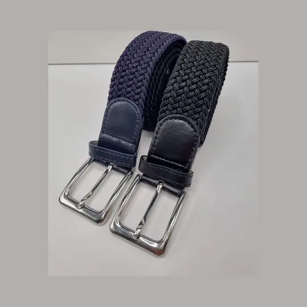 Skb Fashion 2 Pack Deal - Elastische Riem - Gevlochten Broekriem - Dames En Heren Riemen - Kleur 1 Blauw 2 Zwart 120 Cm thumbnail