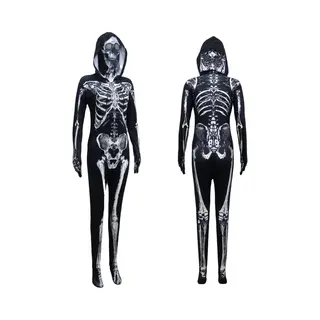 Joyakids Joya Kids® Verkleedpak Skelet | Halloween Kostuum Kind & Volwassene | Stretch Jumpsuit Met Capuchon & Masker | Verkleedkleding Met Sokken &