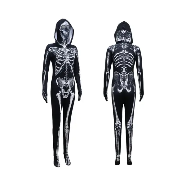 Joyakids Joya Kids® Verkleedpak Skelet | Halloween Kostuum Kind & Volwassene | Stretch Jumpsuit Met Capuchon & Masker | Verkleedkleding Met Sokken & thumbnail
