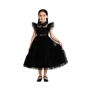 Joyakids Joya Kids® Gotische Verkleed Jurk Kind | Halloween Verkleedjurk Meisje | Zwarte Tule Jurk Met Riem | Gothic Verkleedkleding Kind | Horror Films