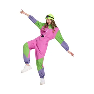 Joya Party® Retro Skipak Roze, Groen En Geel Dames | Carnavalskleding | Verkleedkleren | Vintage Ski Pak Carnaval Fluo Kleuren | Jaren 80/90