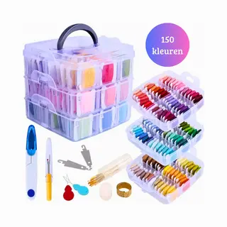 Janse® Borduurgaren Opbergbox Met 150 Kleuren - Splijtgaren Organizer - Garen Set - Draden - Opbergdoos - Borduren - Creatief - Voor